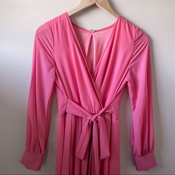 ‼️SOLD‼️ PinkBlush Coral Chiffon Long Sleeve Pleated Maternity Maxi Dress - Picture 2 of 16